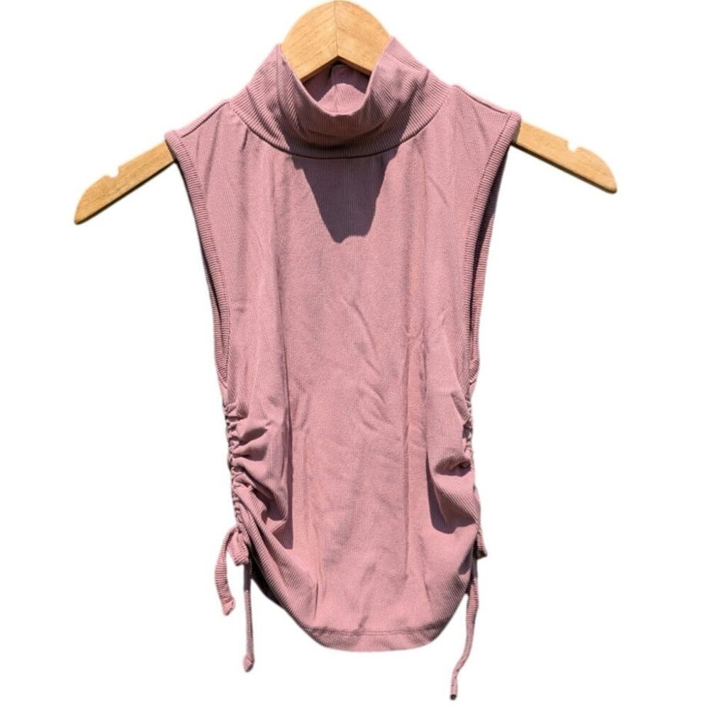 One step Up pink body condition ruched side mock neck blouse Coquette Sexy S
